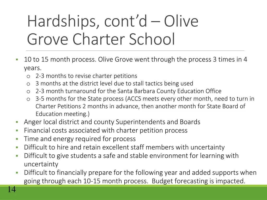 hardships cont d olive grove charter school