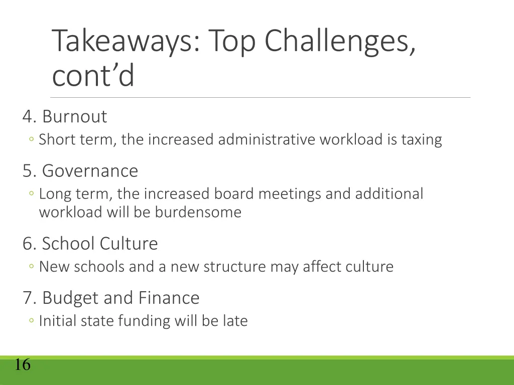 takeaways top challenges cont d