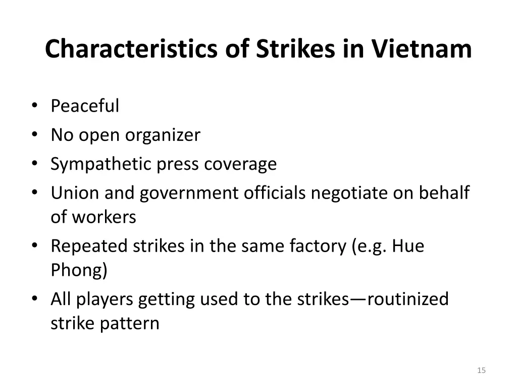 characteristics of strikes in vietnam