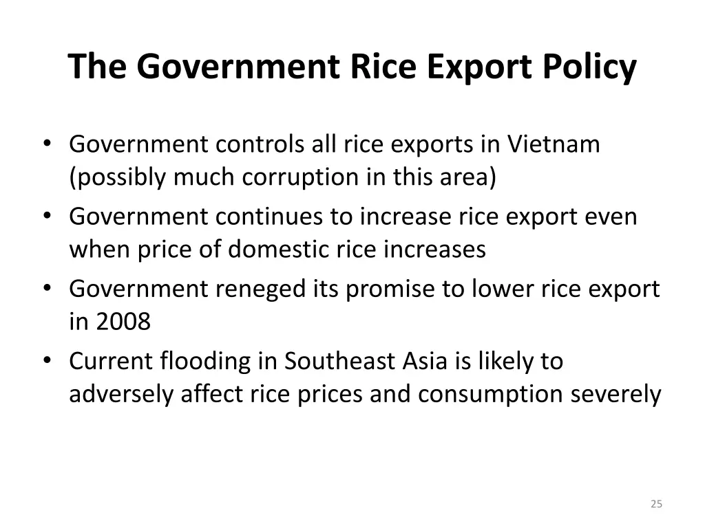 the government rice export policy