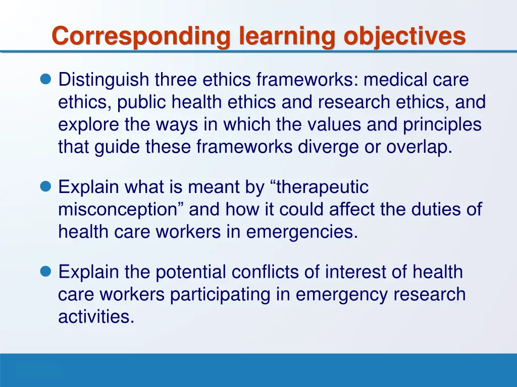 corresponding learning objectives