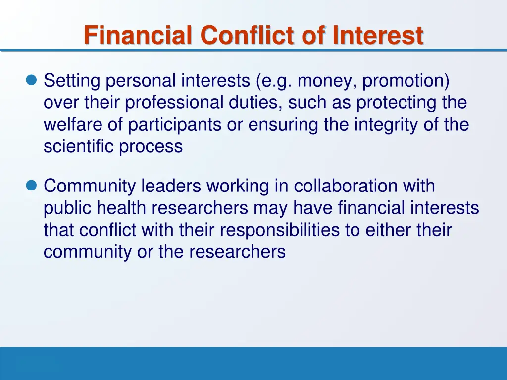 financial conflict of interest