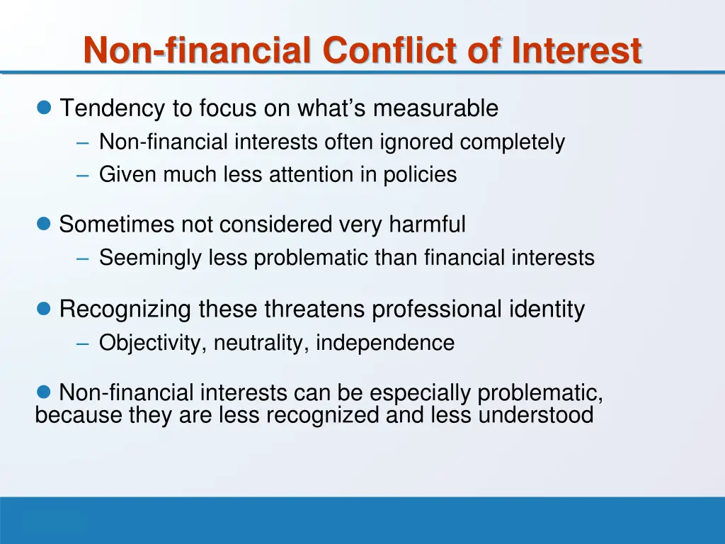 non financial conflict of interest