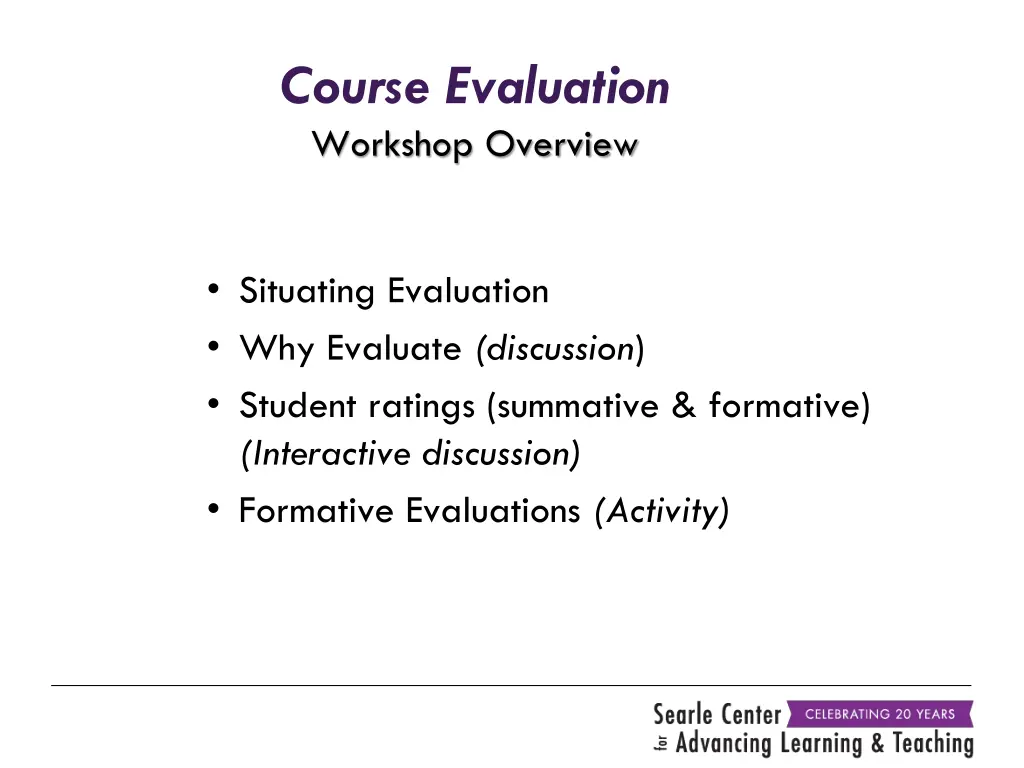 course evaluation workshop overview