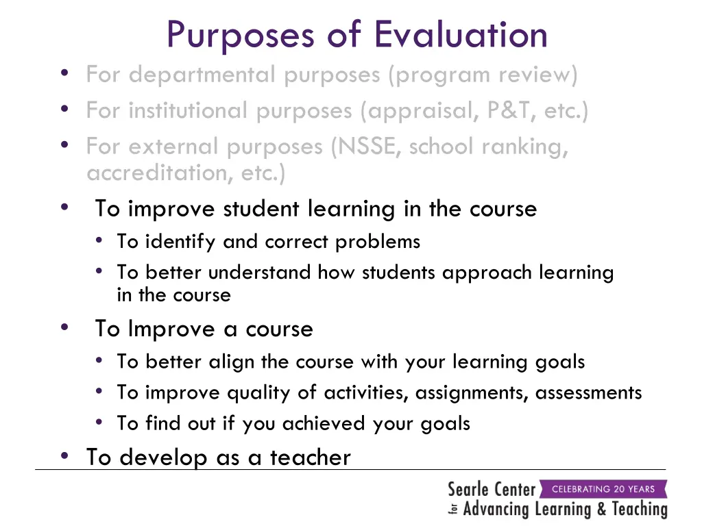 purposes of evaluation for departmental purposes 1