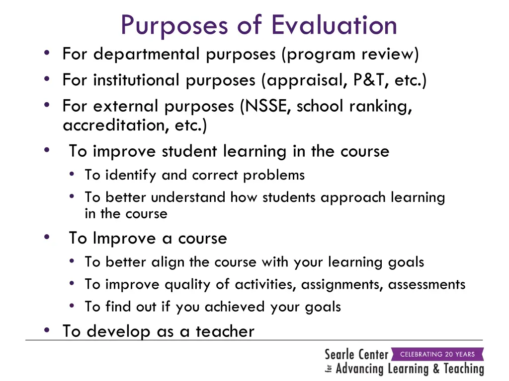 purposes of evaluation for departmental purposes