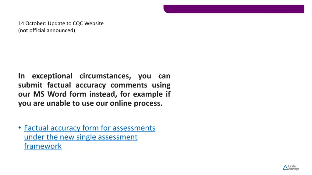 14 october update to cqc website not official