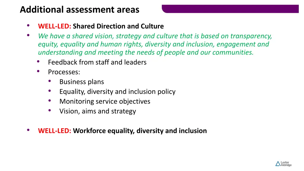 additional assessment areas