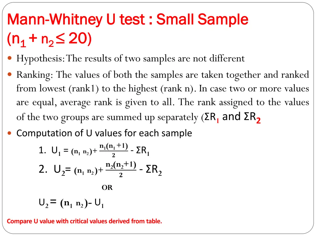 mann mann whitney u test small sample whitney