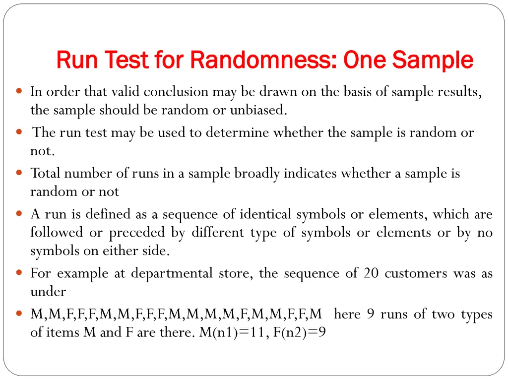 run test for randomness one sample run test 1