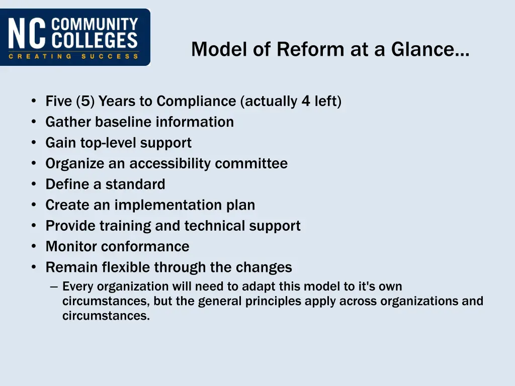 model of reform at a glance