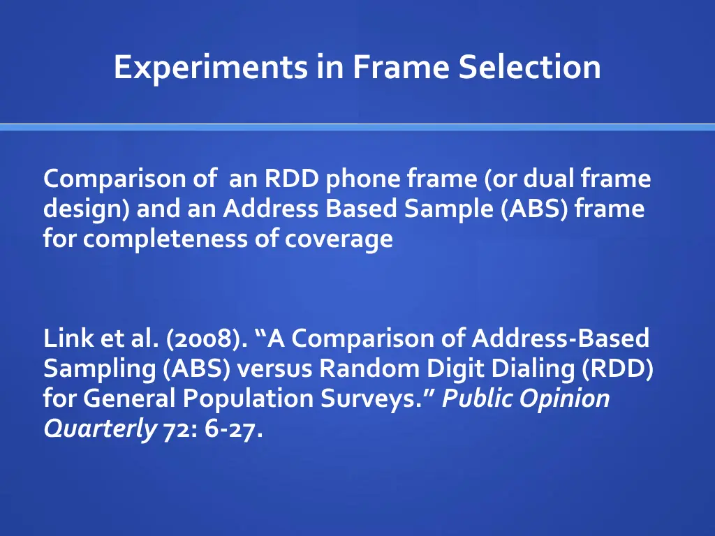 experiments in frame selection 2