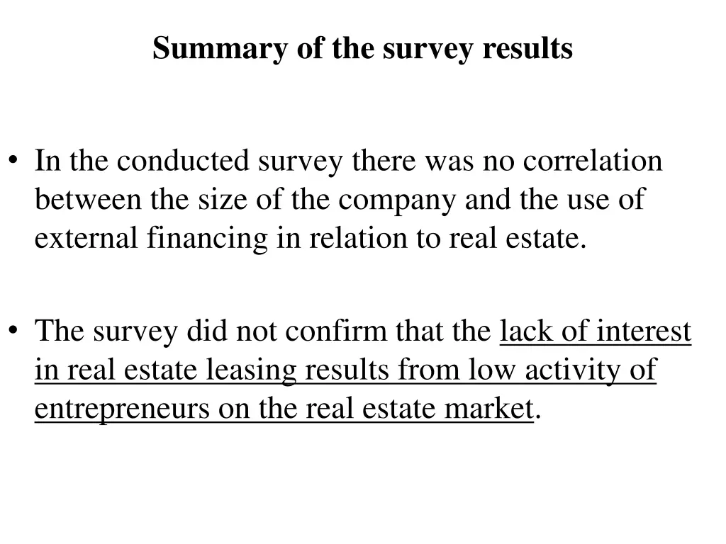 summary of the survey results