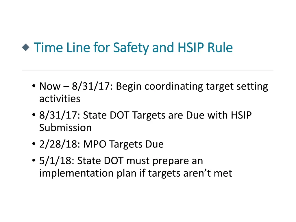 time line for safety and hsip rule time line