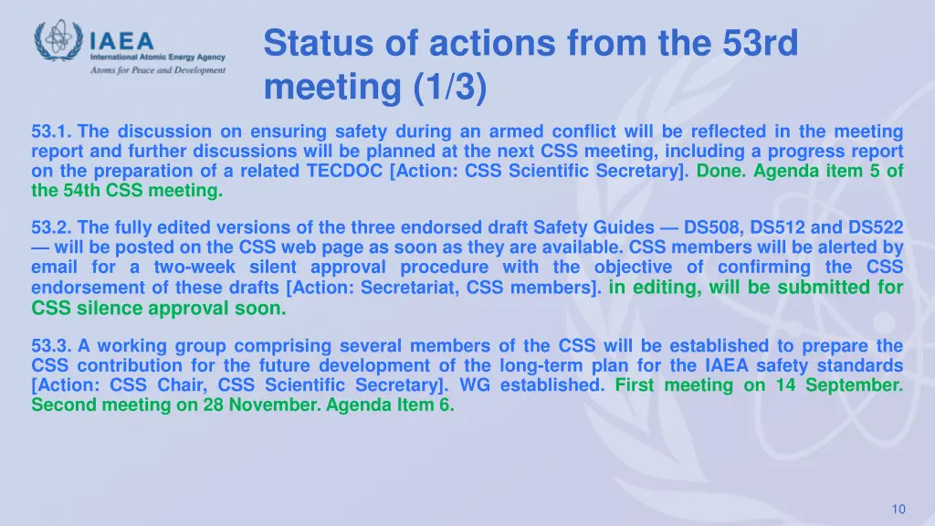 status of actions from the 53rd meeting 1 3