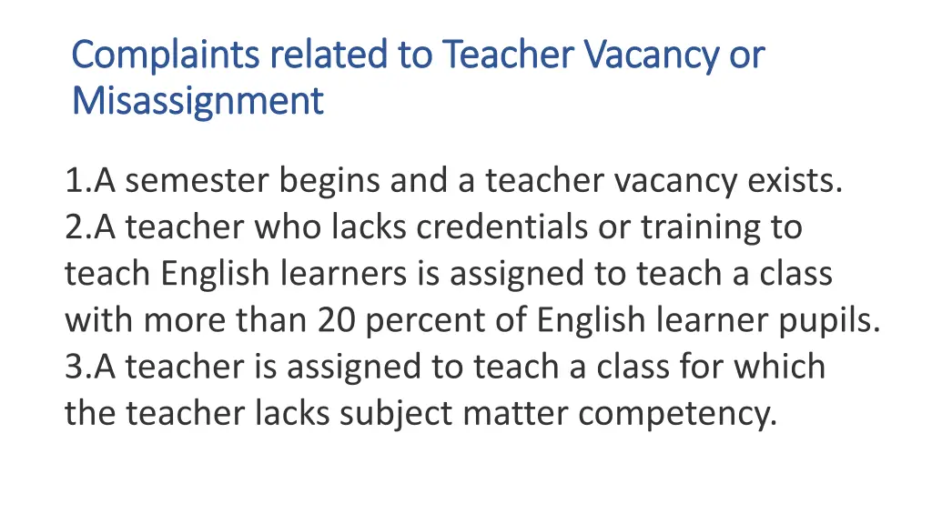 complaints related to teacher vacancy