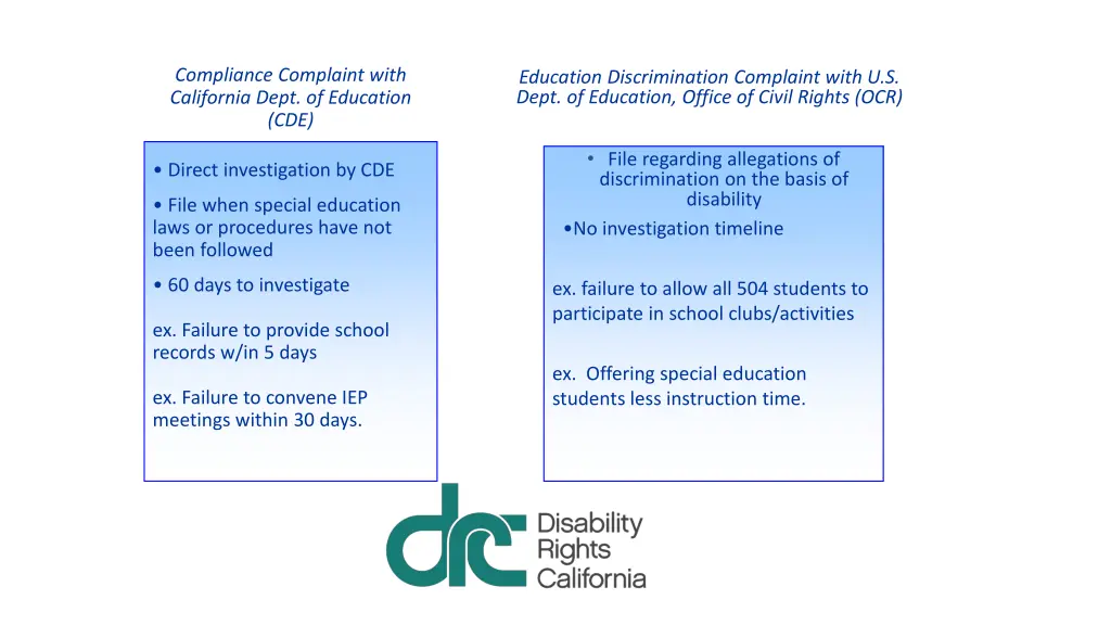 compliance complaint with california dept