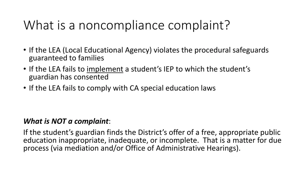 what is a noncompliance complaint
