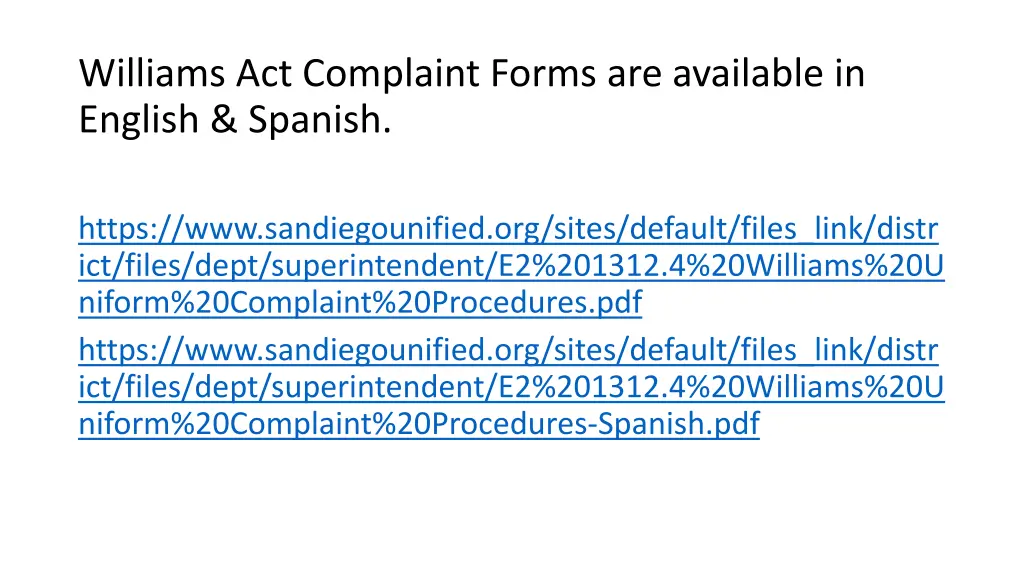 williams act complaint forms are available