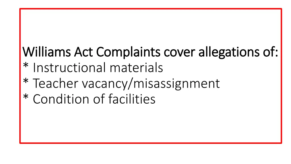williams act complaints cover allegations
