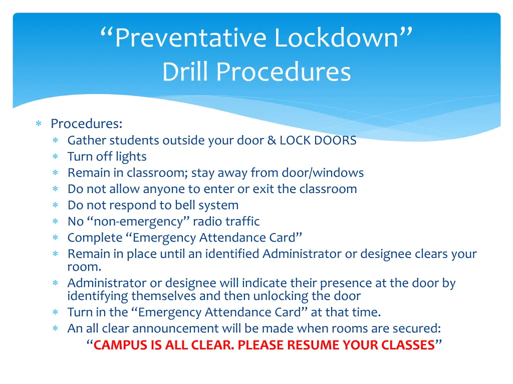 preventative lockdown drill procedures