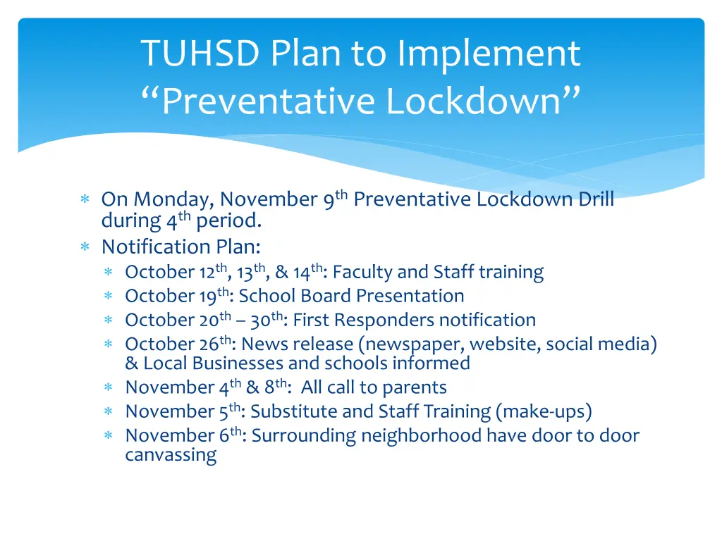 tuhsd plan to implement preventative lockdown