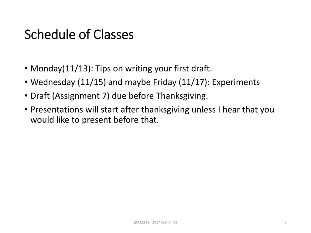 schedule of classes schedule of classes