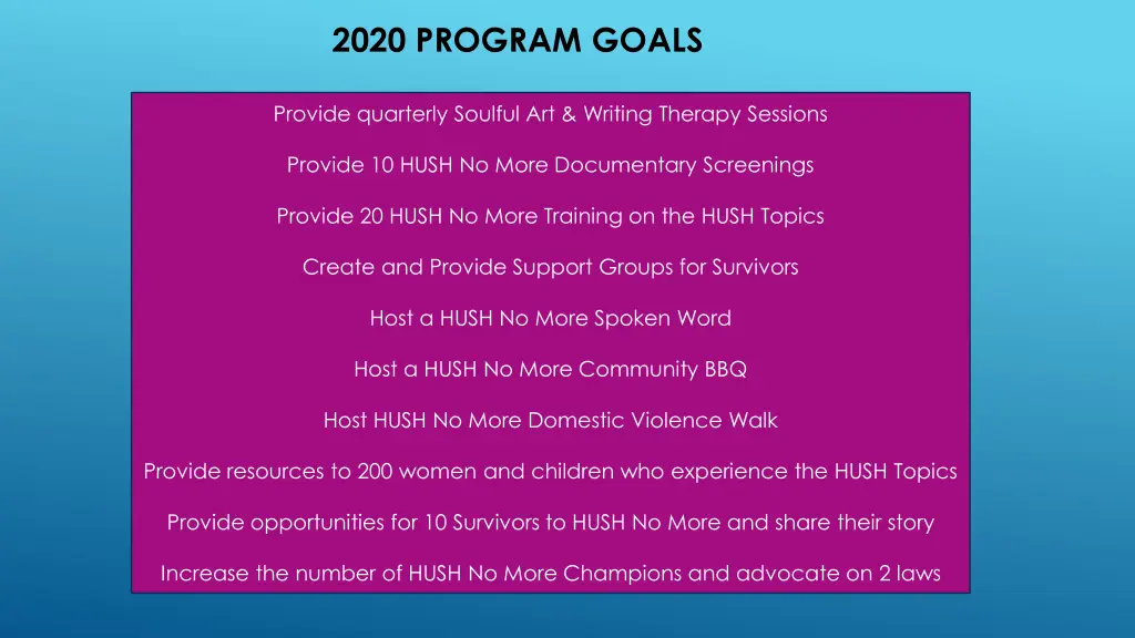 2020 program goals