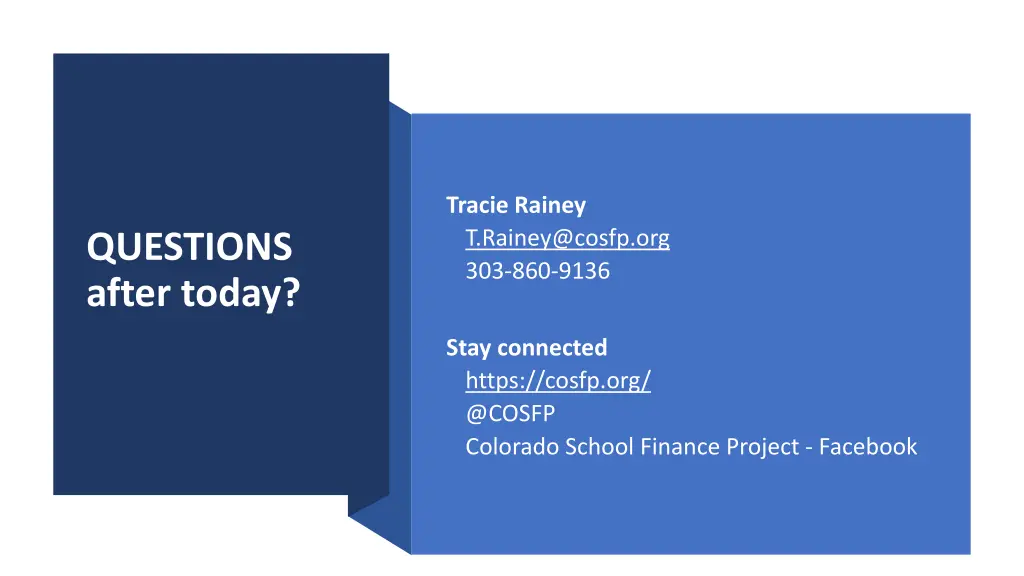 tracie rainey t rainey@cosfp org 303 860 9136
