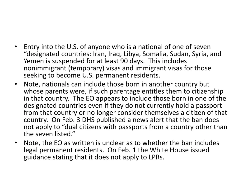 entry into the u s of anyone who is a national