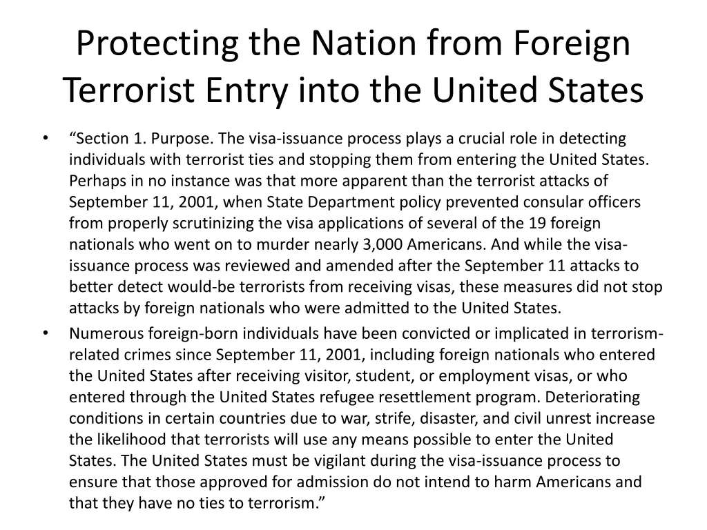 protecting the nation from foreign terrorist