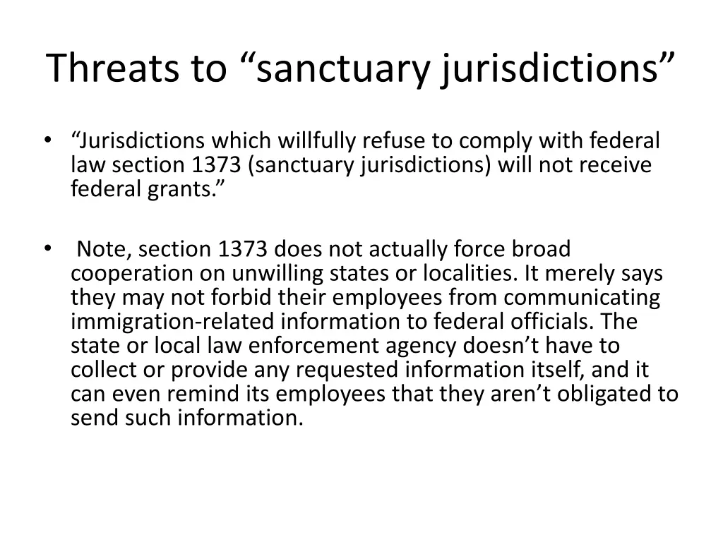 threats to sanctuary jurisdictions