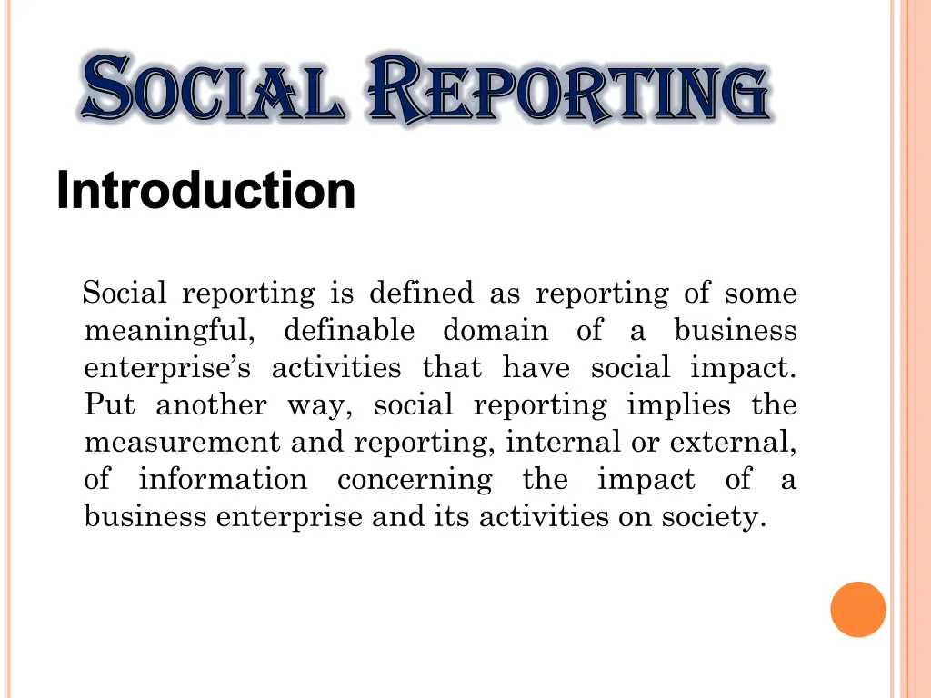 s ocial r eporting introduction