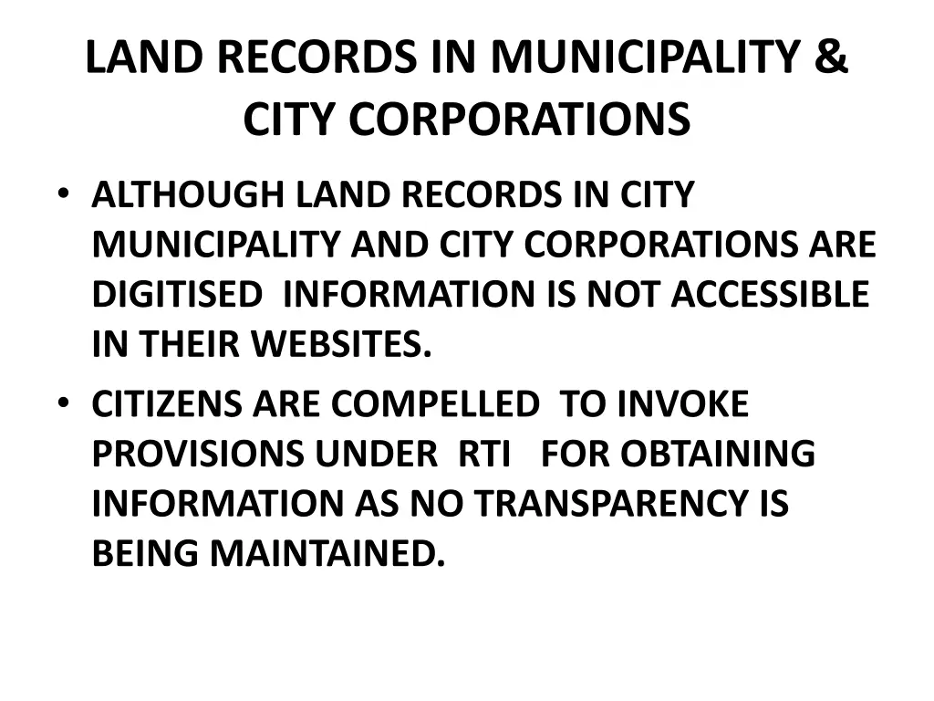 land records in municipality city corporations