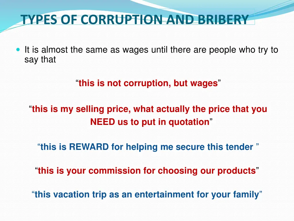 types of corruption and bribery
