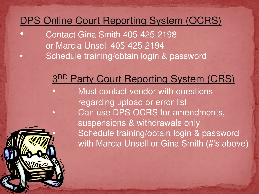 dps online court reporting system ocrs contact
