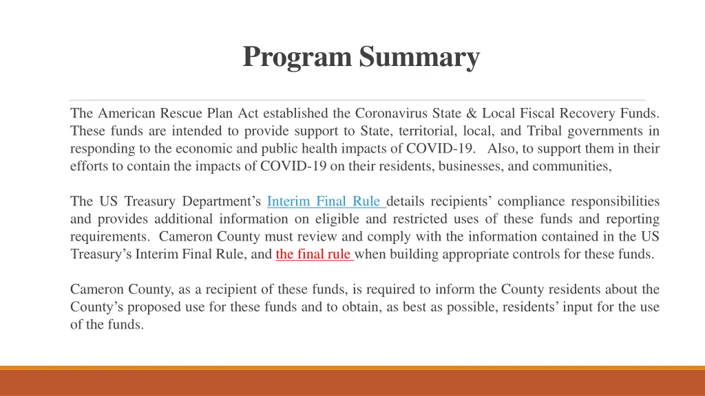 program summary