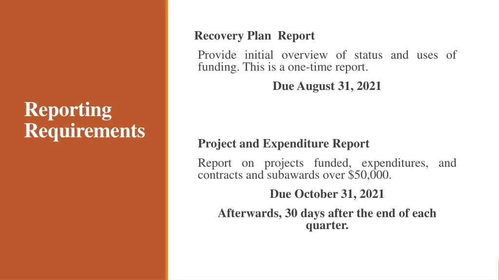 recovery plan report provide initial overview