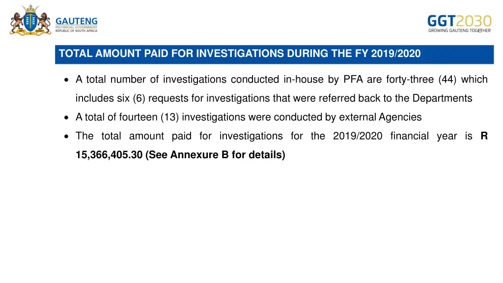 total amount paid for investigations during