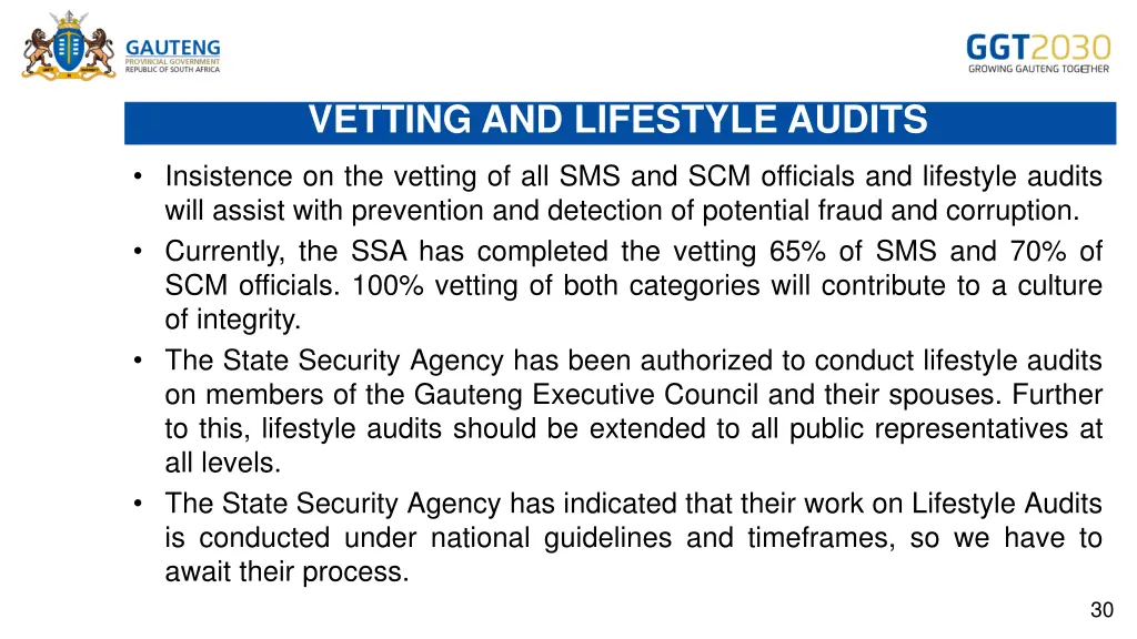 vetting and lifestyle audits