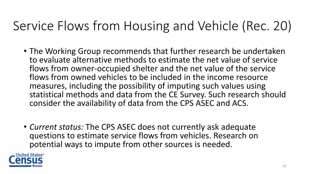 service flows from housing and vehicle rec 20