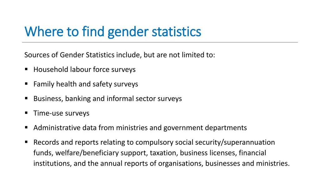where to find gender statistics where to find