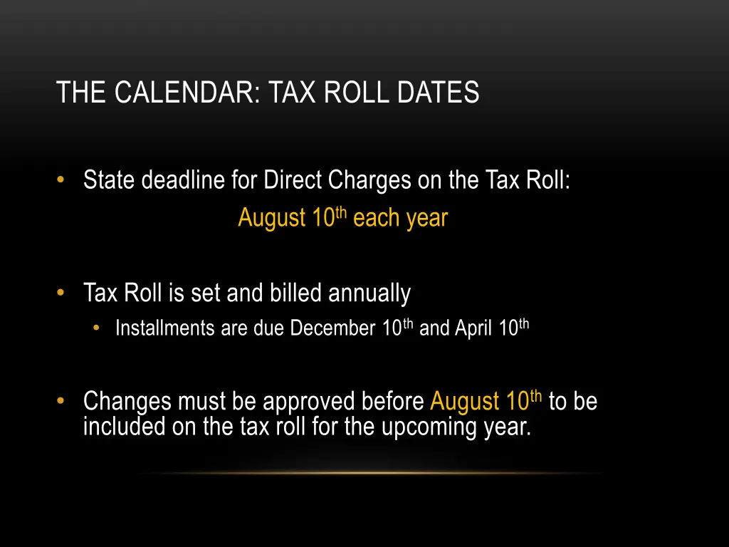 the calendar tax roll dates