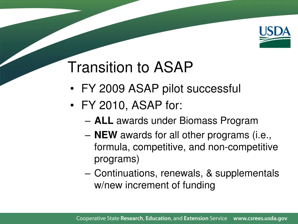 transition to asap