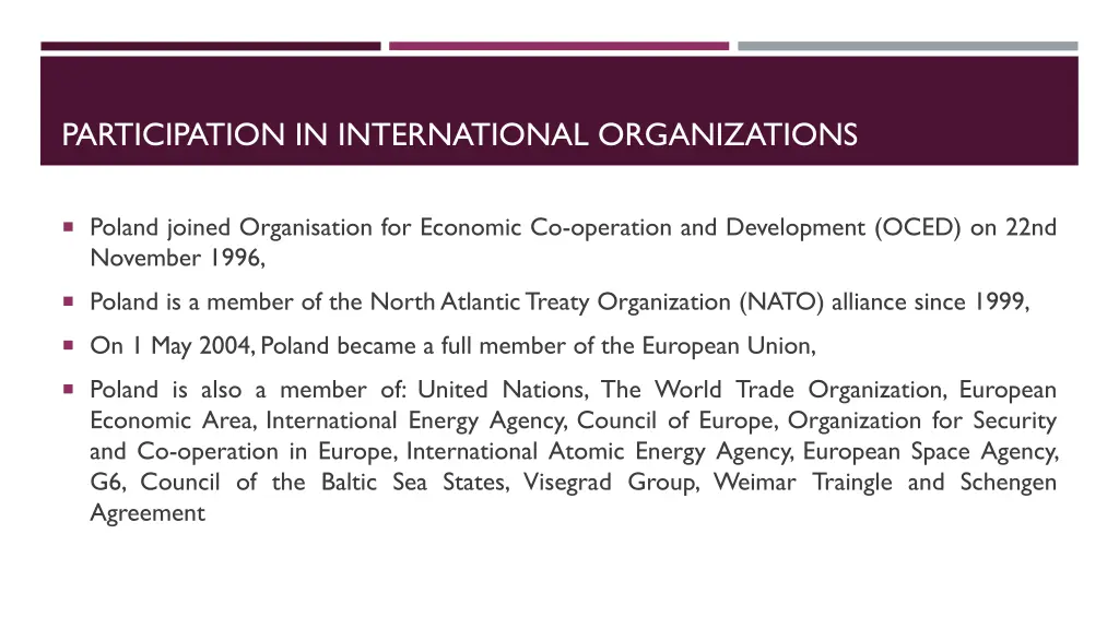 participation in international organizations