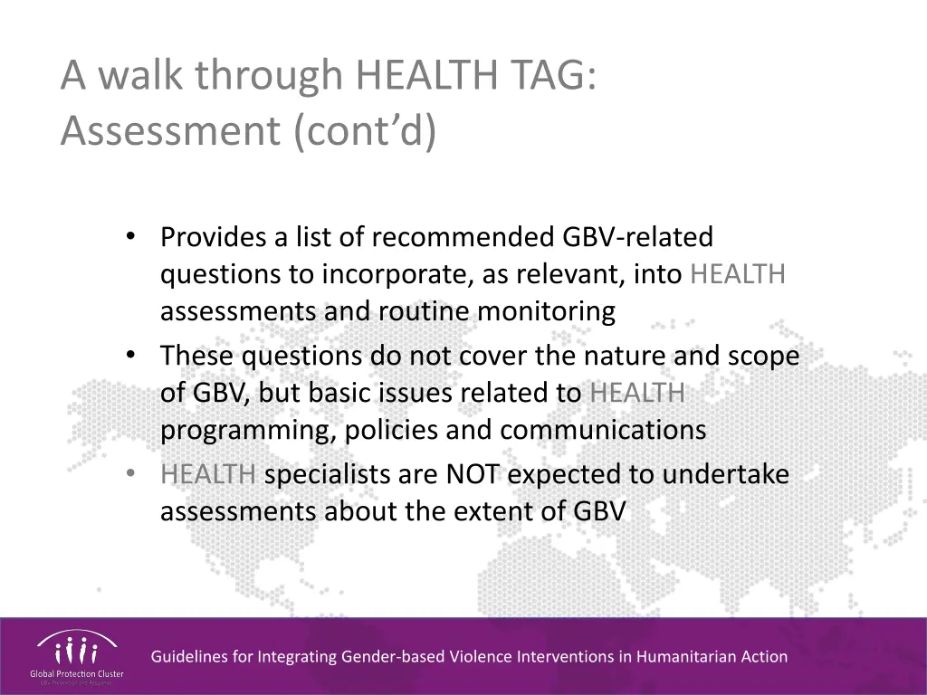 a walk through health tag assessment cont d