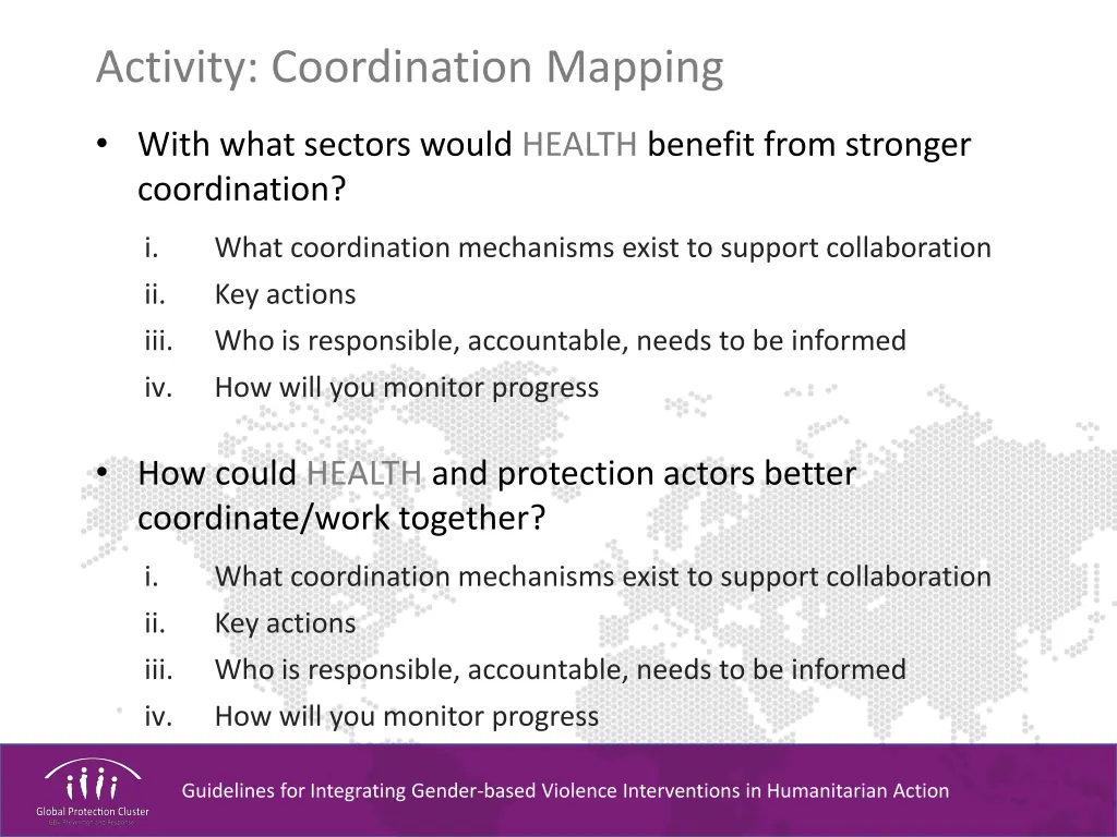 activity coordination mapping with what sectors