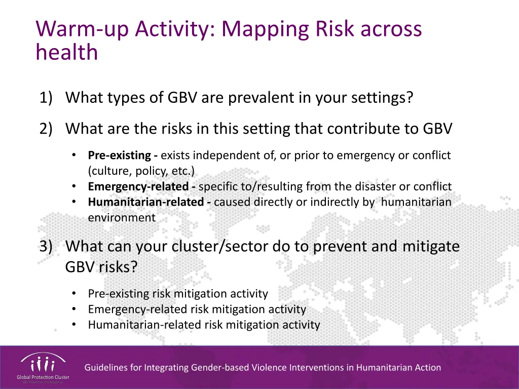 warm up activity mapping risk across health