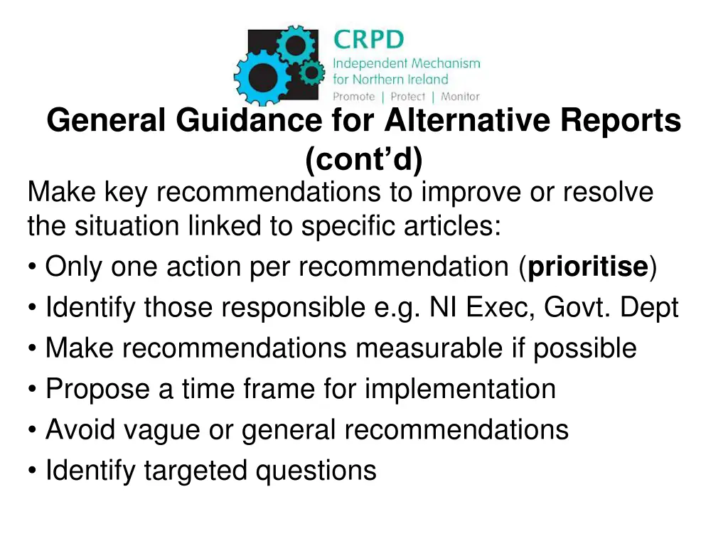 general guidance for alternative reports cont d