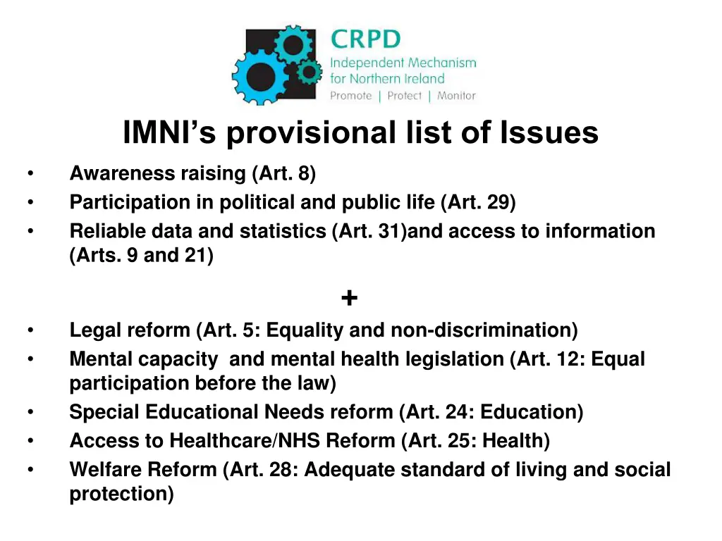 imni s provisional list of issues